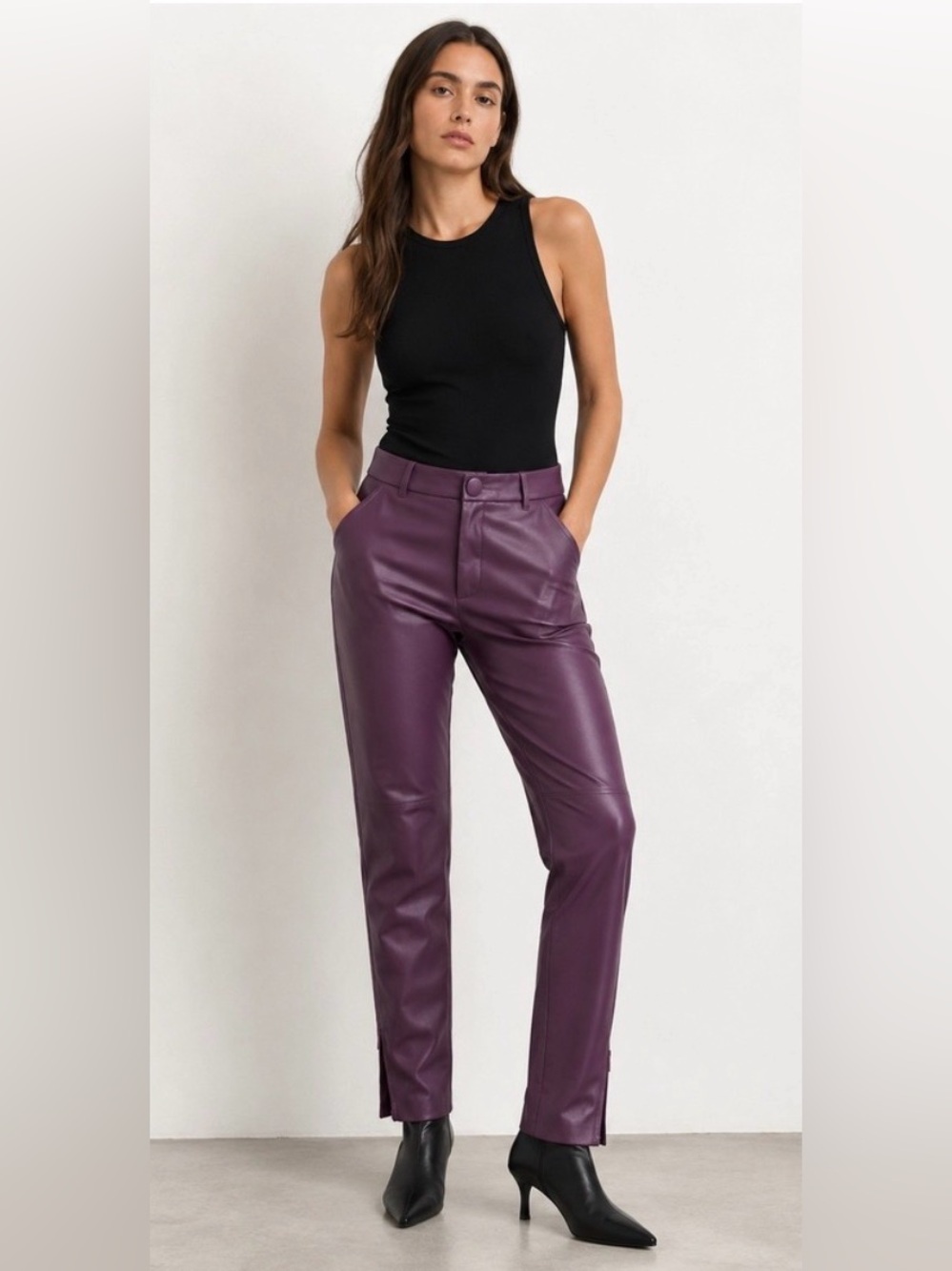 ZARA Faux Leather Pants in Plum Size Medium